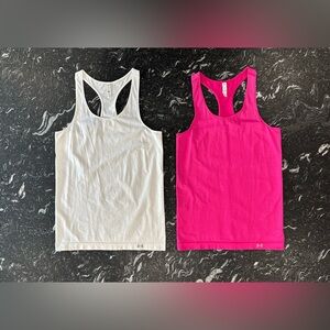 Under Armour Bundle Fitted Heat Gear Striped Tank Tops Pink & White